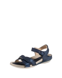 dunkelblaue flache Sandalen aus Leder von Rieker