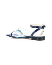 dunkelblaue flache Sandalen aus Leder von Nicole Saldaña