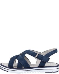 dunkelblaue flache Sandalen aus Wildleder von Marco Tozzi