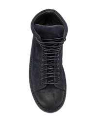 dunkelblaue flache Stiefel mit einer Schnürung aus Wildleder von Marsèll