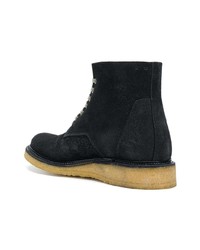 dunkelblaue flache Stiefel mit einer Schnürung aus Wildleder von Rick Owens