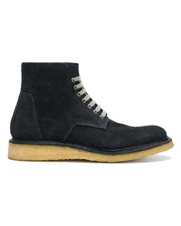 dunkelblaue flache Stiefel mit einer Schnürung aus Wildleder von Rick Owens