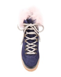 dunkelblaue flache Stiefel mit einer Schnürung aus Wildleder von Mr & Mrs Italy
