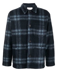 dunkelblaue Fleece-Shirtjacke mit Schottenmuster von Universal Works