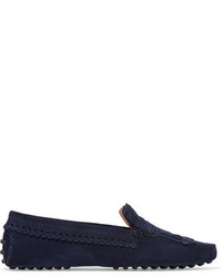 dunkelblaue Wildleder Slipper mit Fransen