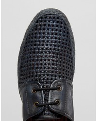 dunkelblaue geflochtene Leder Derby Schuhe von Base London