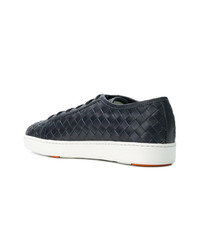 dunkelblaue geflochtene Leder niedrige Sneakers von Santoni