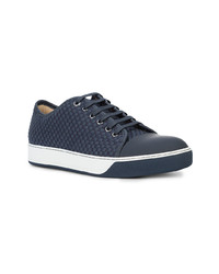 dunkelblaue geflochtene Leder niedrige Sneakers von Lanvin