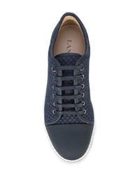 dunkelblaue geflochtene Leder niedrige Sneakers von Lanvin