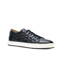 dunkelblaue geflochtene Leder niedrige Sneakers von Santoni