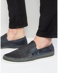 dunkelblaue geflochtene Schuhe aus Leder von Base London