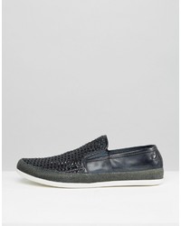 dunkelblaue geflochtene Schuhe aus Leder von Base London