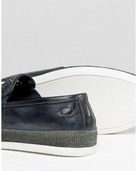 dunkelblaue geflochtene Schuhe aus Leder von Base London