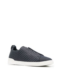 dunkelblaue geflochtene Slip-On Sneakers aus Leder von Zegna