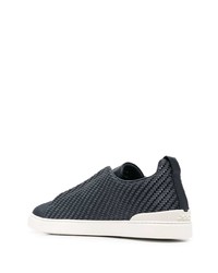 dunkelblaue geflochtene Slip-On Sneakers aus Leder von Zegna