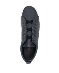 dunkelblaue geflochtene Slip-On Sneakers aus Leder von Zegna