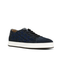 dunkelblaue geflochtene Wildleder niedrige Sneakers von Santoni