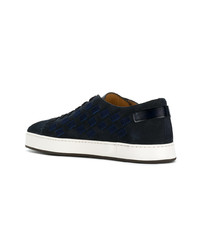 dunkelblaue geflochtene Wildleder niedrige Sneakers von Santoni