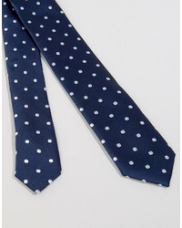 dunkelblaue gepunktete Krawatte von Reclaimed Vintage