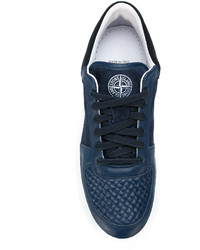 dunkelblaue gesteppte Leder Turnschuhe von Stone Island