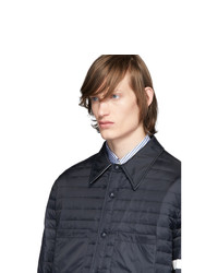 dunkelblaue gesteppte Shirtjacke aus Nylon von Thom Browne