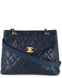 dunkelblaue gesteppte Shopper Tasche aus Leder von Chanel