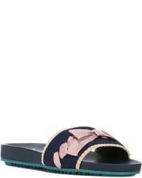 dunkelblaue Gummi flache Sandalen von Fendi
