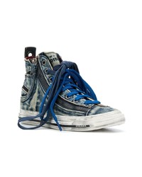 dunkelblaue hohe Sneakers aus Jeans von Diesel