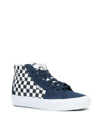 dunkelblaue hohe Sneakers aus Leder mit Karomuster von Vans