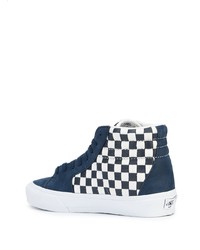 dunkelblaue hohe Sneakers aus Leder mit Karomuster von Vans