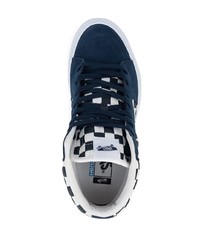 dunkelblaue hohe Sneakers aus Leder mit Karomuster von Vans