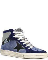 dunkelblaue hohe Sneakers aus Leder von Golden Goose Deluxe Brand