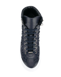 dunkelblaue hohe Sneakers aus Leder von Jimmy Choo