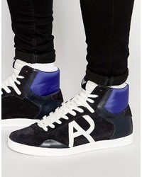 dunkelblaue hohe Sneakers aus Leder von Armani Jeans