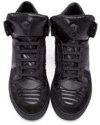 dunkelblaue hohe Sneakers aus Leder von Versace