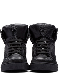 dunkelblaue hohe Sneakers aus Leder von Versace