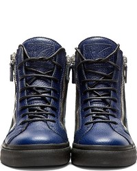 dunkelblaue hohe Sneakers aus Leder von Giuseppe Zanotti