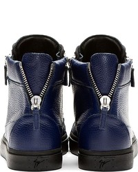 dunkelblaue hohe Sneakers aus Leder von Giuseppe Zanotti