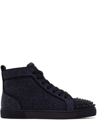 dunkelblaue hohe Sneakers aus Leder von Christian Louboutin
