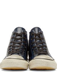 dunkelblaue hohe Sneakers aus Leder von John Varvatos
