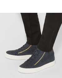 dunkelblaue hohe Sneakers aus Leder von Giuseppe Zanotti