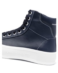dunkelblaue hohe Sneakers aus Leder von Alexander McQueen