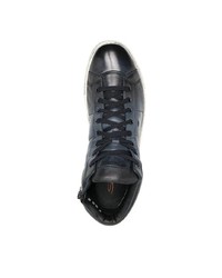dunkelblaue hohe Sneakers aus Leder von Santoni