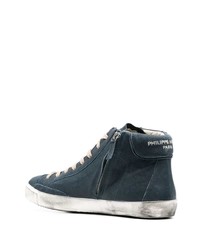 dunkelblaue hohe Sneakers aus Leder von Philippe Model Paris