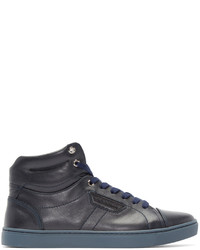 dunkelblaue hohe Sneakers aus Leder von Dolce & Gabbana