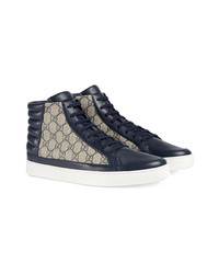 dunkelblaue hohe Sneakers aus Leder von Gucci