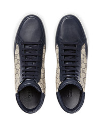 dunkelblaue hohe Sneakers aus Leder von Gucci