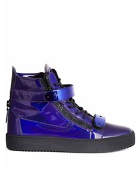 dunkelblaue hohe Sneakers aus Leder von Giuseppe Zanotti