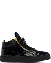 dunkelblaue hohe Sneakers aus Leder von Giuseppe Zanotti