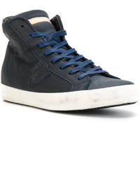 dunkelblaue hohe Sneakers aus Leder von Philippe Model